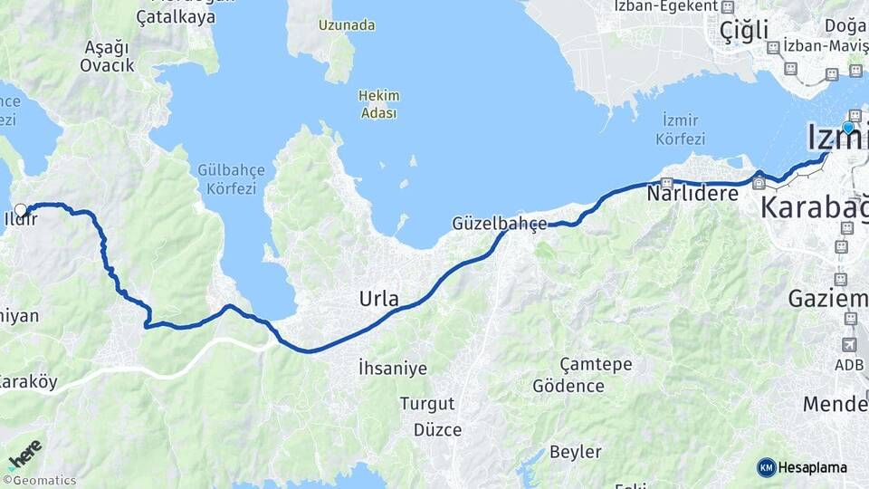 İzmir Ildır Çeşme Arası Kaç Km - Yol Haritası