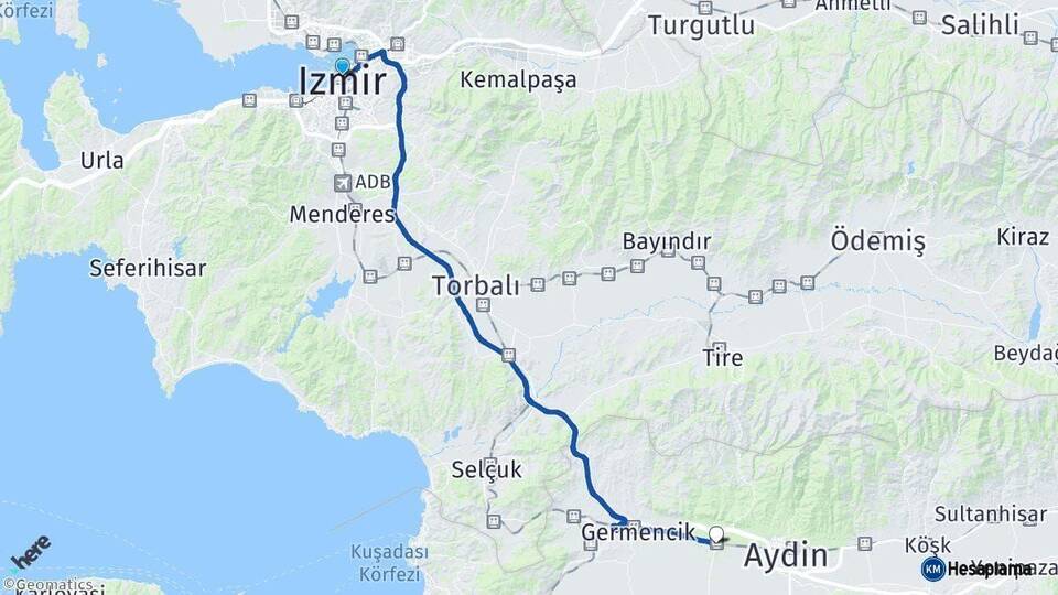 İzmir İncirliova Aydın Arası Kaç Km - Yol Haritası