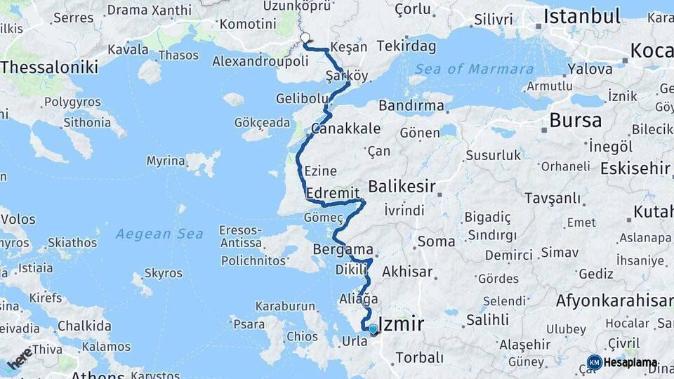 İzmir İpsala Arası Kaç Km - Yol Tarifi