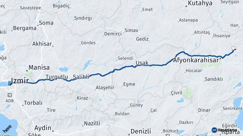 İzmir İscehisar Afyonkarahisar Arası Kaç Km - Yol Haritası