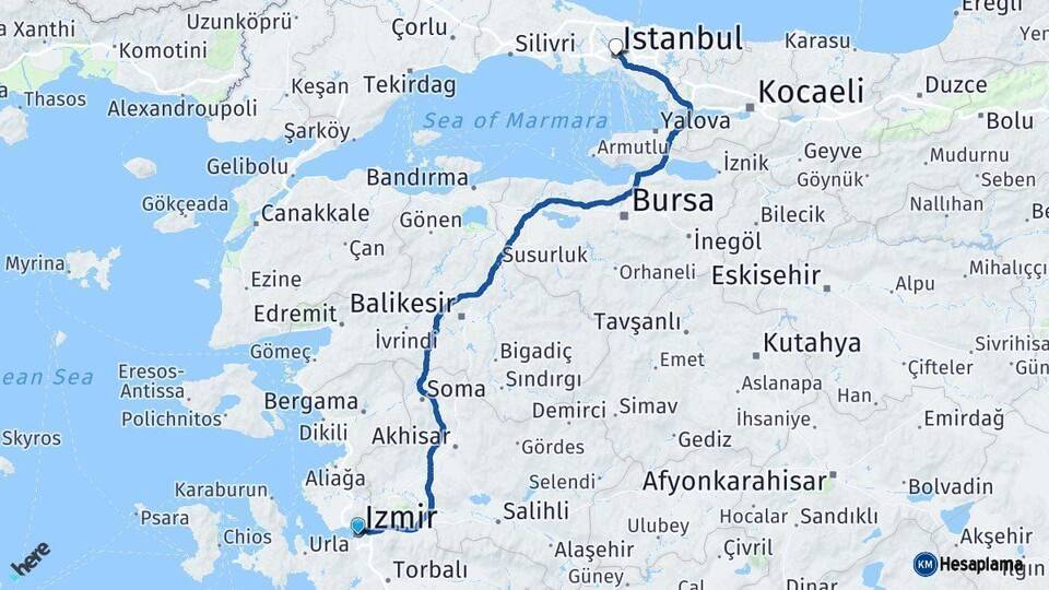 İzmir İstanbul Arası Kaç Km - Yol Haritası