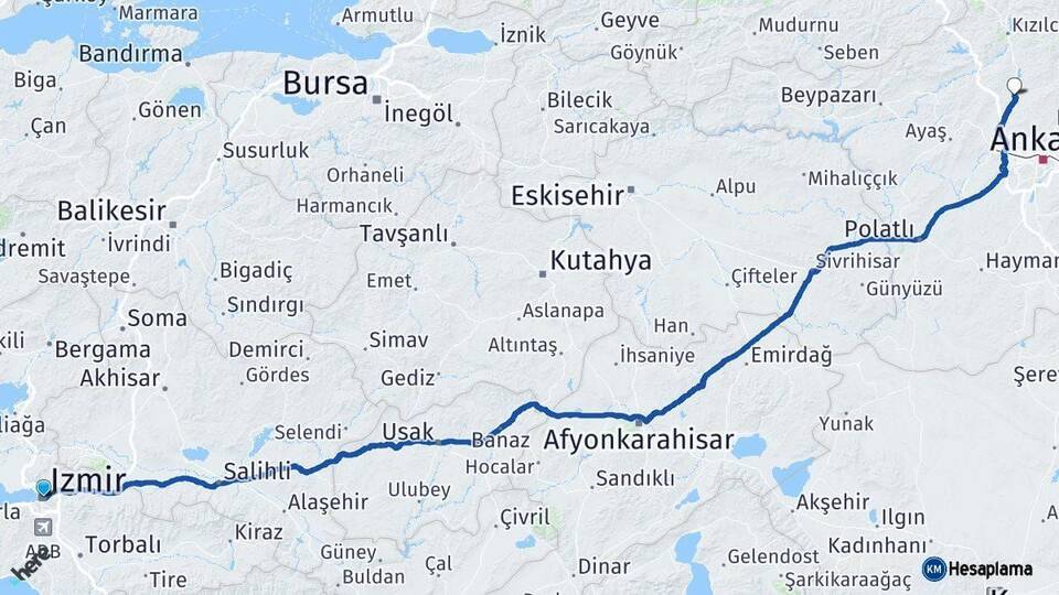 İzmir Kahramankazan Ankara Arası Kaç Km - Yol Haritası