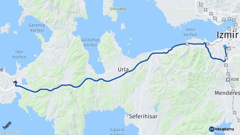 İzmir Karabağlar Alaçatı Çeşme Arası Kaç Km - Yol Haritası