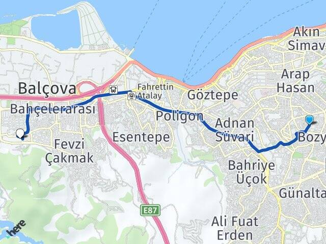 Kazım Karabekir İzmir Ekonomi Üniversitesi Arası Kaç Km - Yol Tarifi