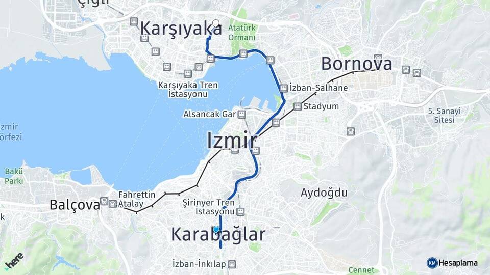 İzmir Karabağlar Yamanlar Bayraklı Arası Kaç Km - Yol Haritası