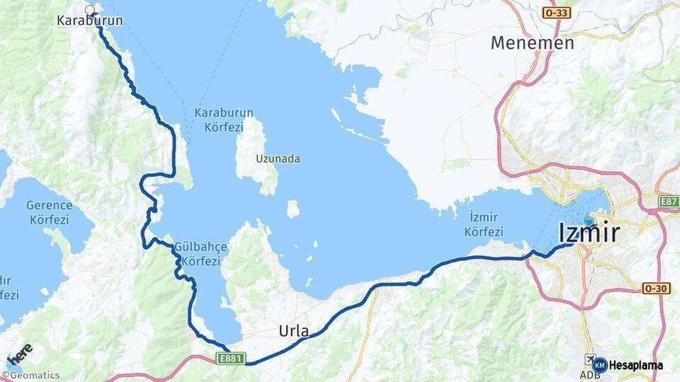 İzmir Karaburun Arası Kaç Km - Yol Haritası