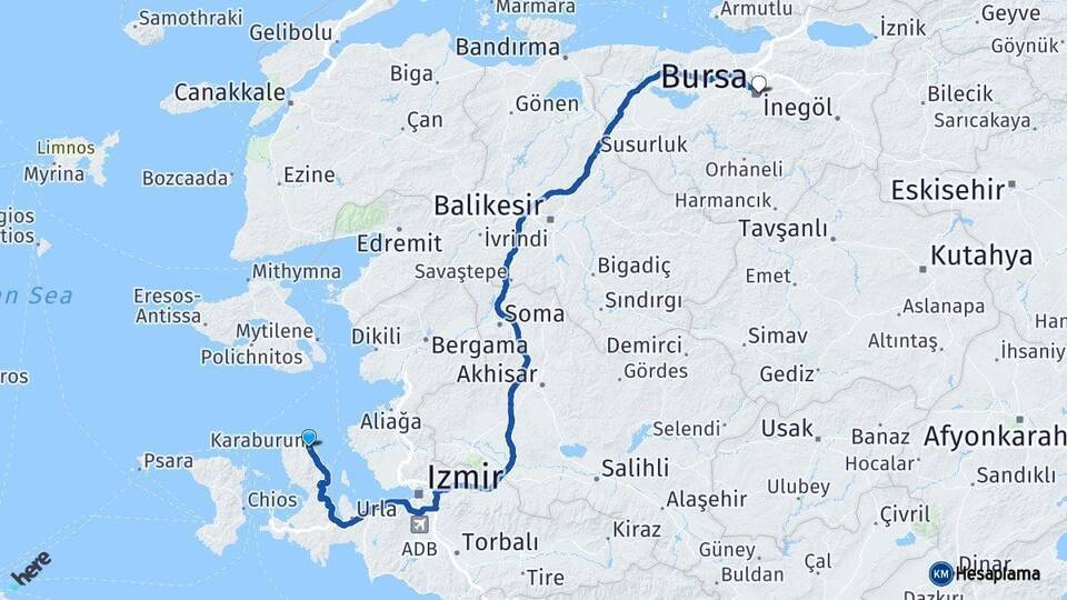 Karaburun Bursa Arası Kaç Km - Yol Tarifi