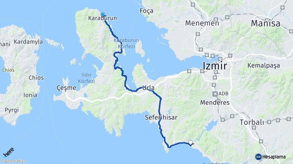İzmir Karaburun Gümüldür Atatürk Menderes Arası Kaç Km - Yol Haritası