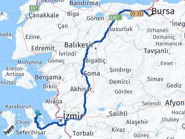 İzmir Karaburun Mordoğan Bursa Arası Kaç Km - Yol Haritası