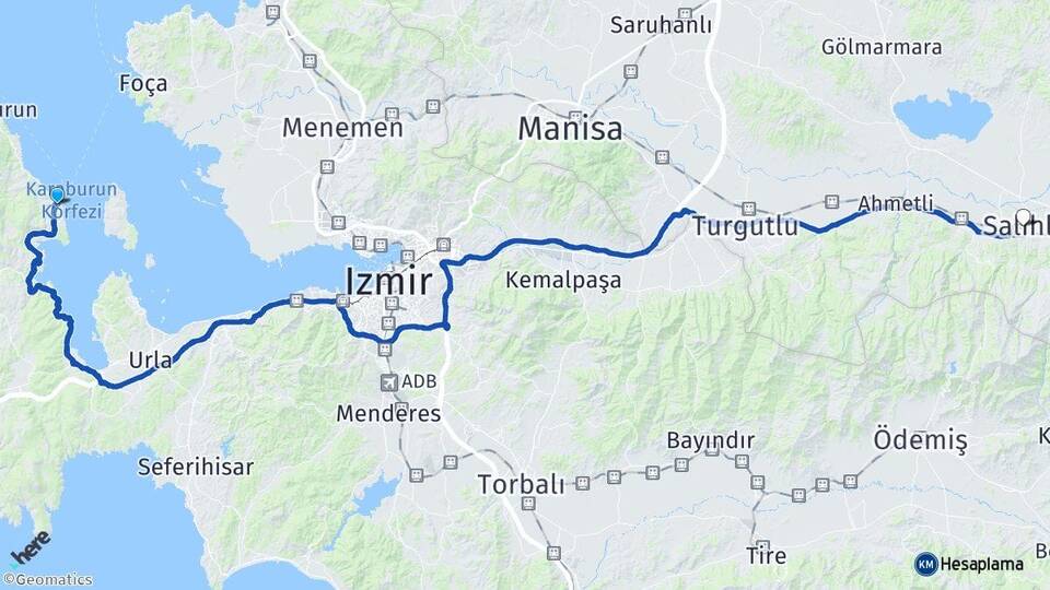 İzmir Karaburun Mordoğan Salihli Manisa Arası Kaç Km - Yol Haritası
