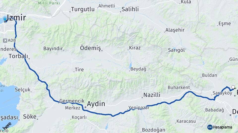İzmir Karahayıt Pamukkale Denizli Arası Kaç Km - Yol Haritası