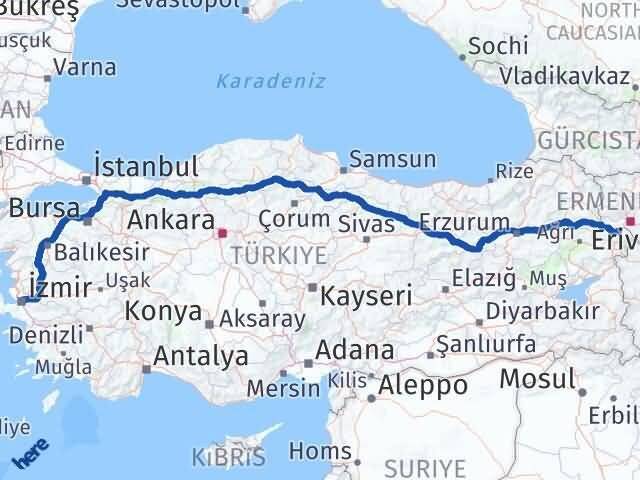 İzmir Karakoyunlu Iğdır Arası Kaç Km - Yol Haritası