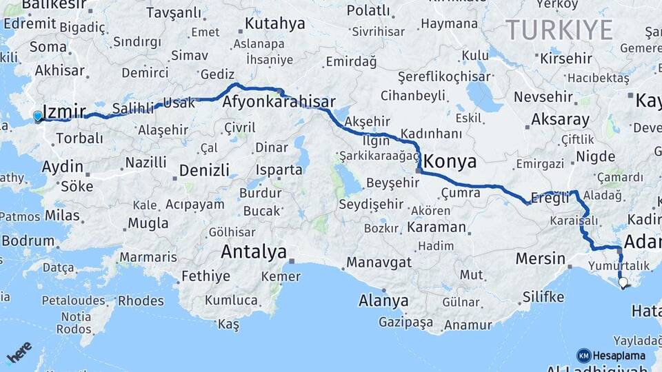 İzmir Karataş Adana Arası Kaç Km - Yol Haritası