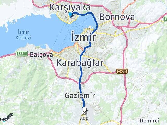 Bahriye Üçok Adnan Menderes Havalimanı Arası Kaç Km - Yol Tarifi
