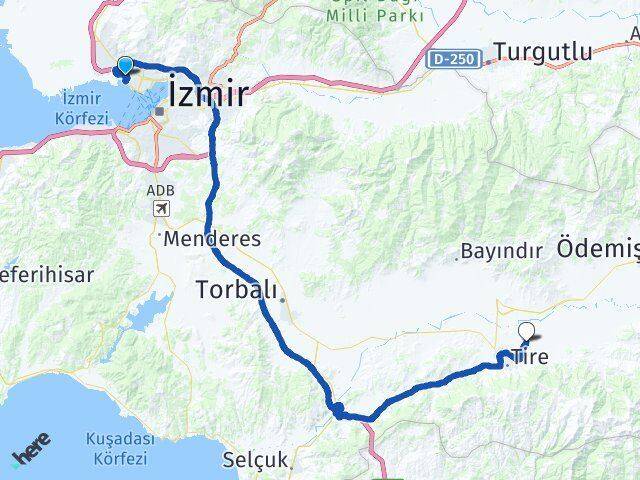 İzmir Karşıyaka Mavişehir Adnan Menderes Tire Arası Kaç Km - Yol Haritası