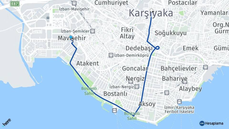 İzmir Karşıyaka Mavişehir Karşıyaka Arası Kaç Km - Yol Haritası