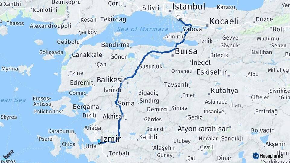 İzmir Kartal İstanbul Arası Kaç Km - Yol Haritası