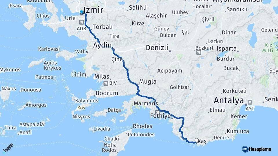 İzmir Kaş Antalya Arası Kaç Km - Yol Haritası