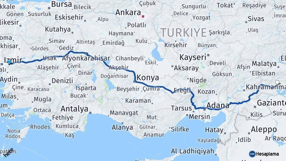 İzmir Kemalpaşa Adıyaman Arası Kaç Km - Yol Haritası