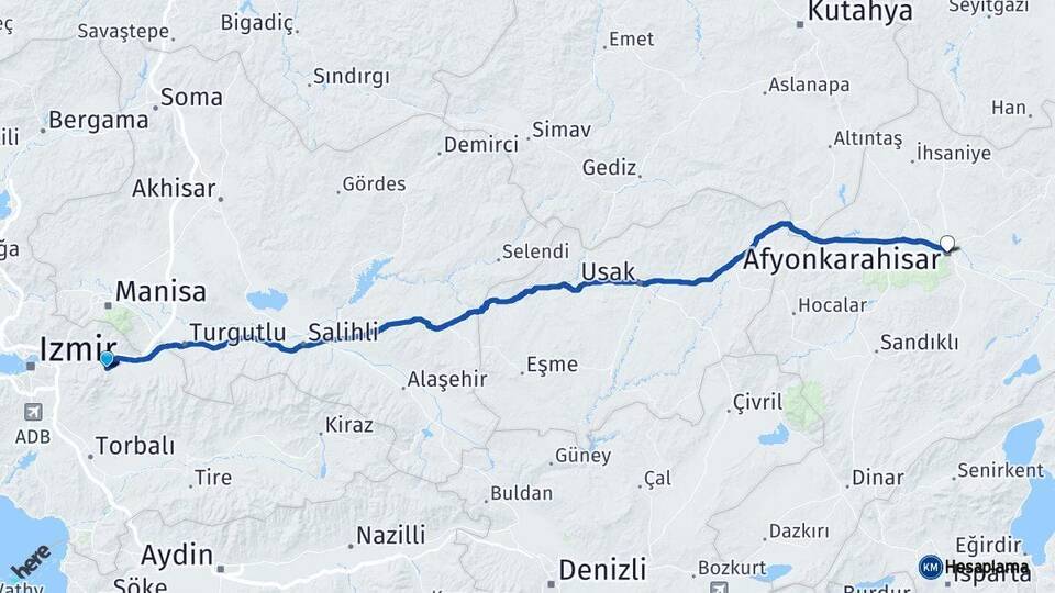 İzmir Kemalpaşa Afyonkarahisar Arası Kaç Km - Yol Haritası