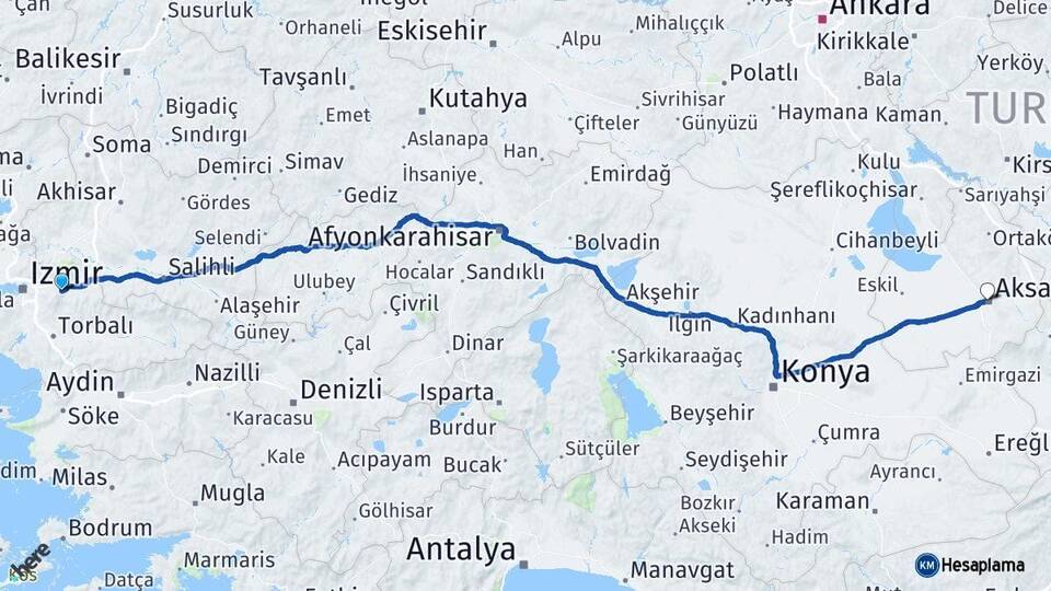 İzmir Kemalpaşa Aksaray Arası Kaç Km - Yol Haritası