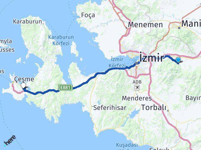İzmir Kemalpaşa Alaçatı Çeşme Arası Kaç Km - Yol Haritası