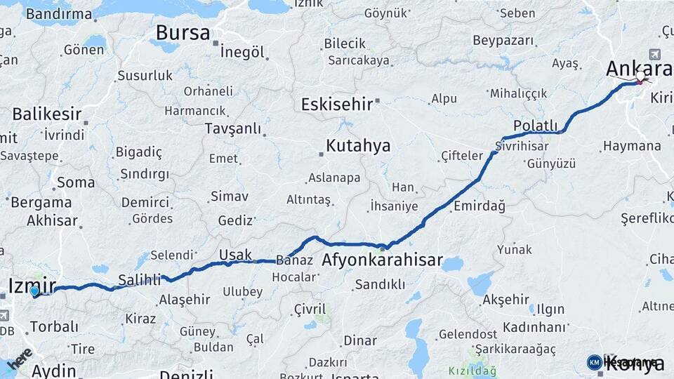 İzmir Kemalpaşa Ankara Arası Kaç Km - Yol Haritası