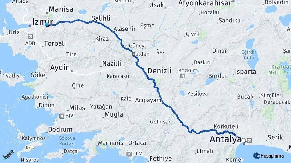 İzmir Kemalpaşa Antalya Arası Kaç Km - Yol Haritası