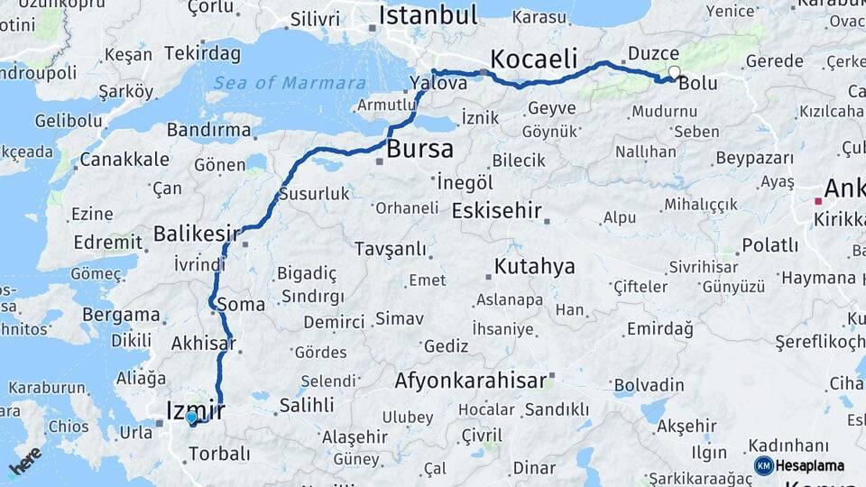 İzmir Kemalpaşa Bolu Arası Kaç Km - Yol Haritası