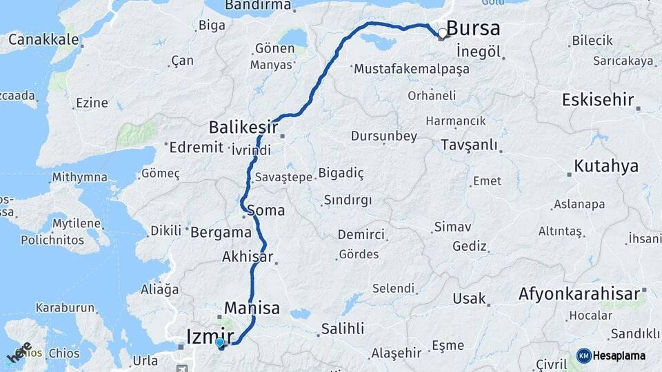 İzmir Kemalpaşa Bursa Arası Kaç Km - Yol Haritası