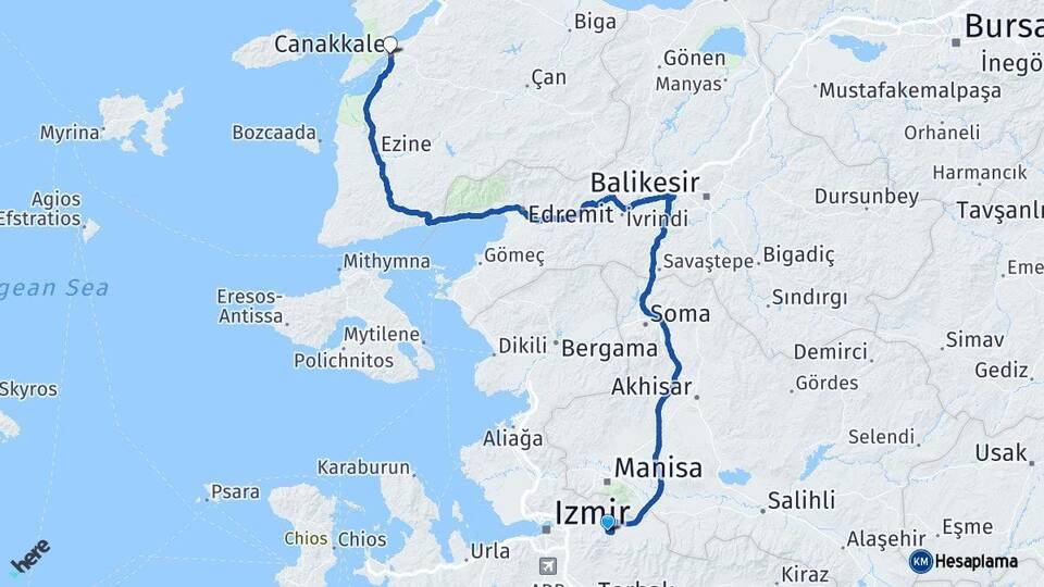 İzmir Kemalpaşa Çanakkale Arası Kaç Km - Yol Haritası