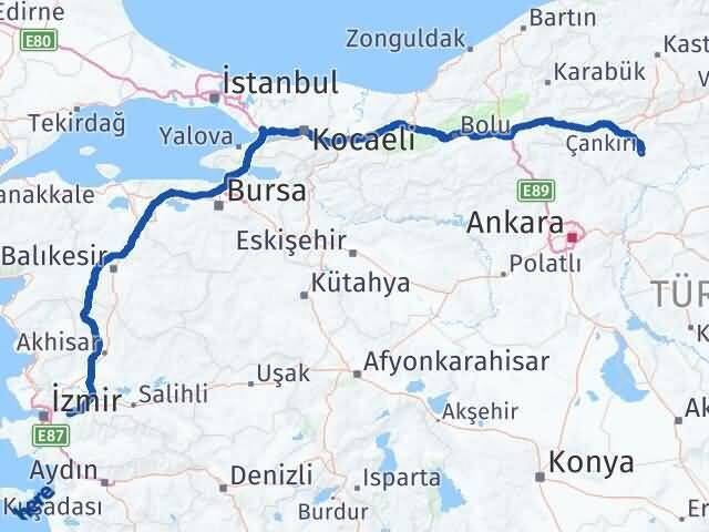 İzmir Kemalpaşa Çankırı Arası Kaç Km - Yol Haritası