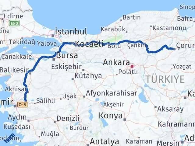 İzmir Kemalpaşa Çorum Arası Kaç Km - Yol Haritası