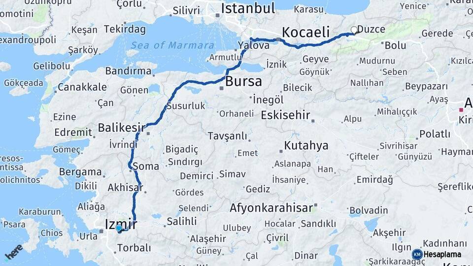 İzmir Kemalpaşa Düzce Arası Kaç Km - Yol Haritası