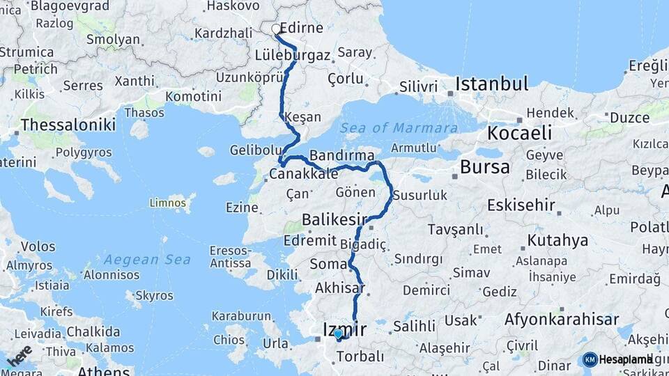 İzmir Kemalpaşa Edirne Arası Kaç Km - Yol Haritası