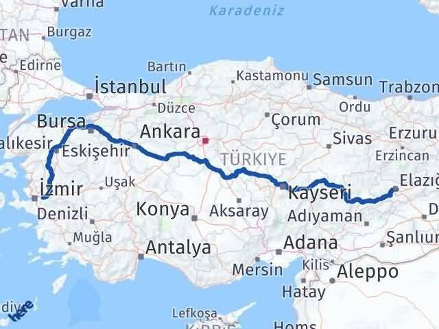İzmir Kemalpaşa Elazığ Arası Kaç Km - Yol Haritası