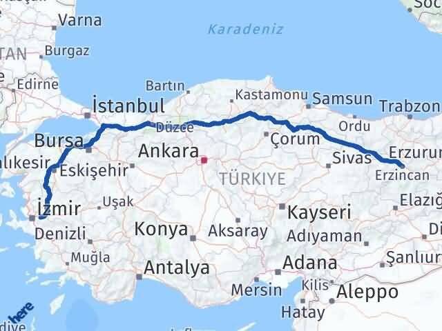 İzmir Kemalpaşa Erzincan Arası Kaç Km - Yol Haritası