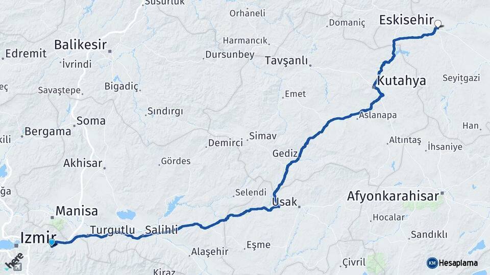 İzmir Kemalpaşa Eskişehir Arası Kaç Km - Yol Haritası