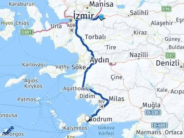 İzmir Kemalpaşa Halilbeyli Bodrum Muğla Arası Kaç Km - Yol Haritası