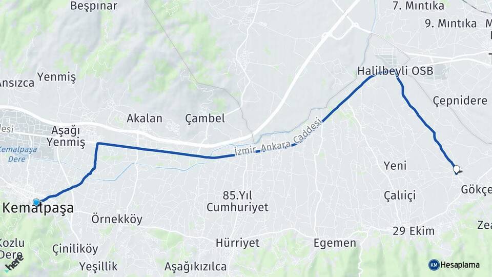 İzmir Kemalpaşa Halilbeyli Kemalpaşa Arası Kaç Km - Yol Haritası