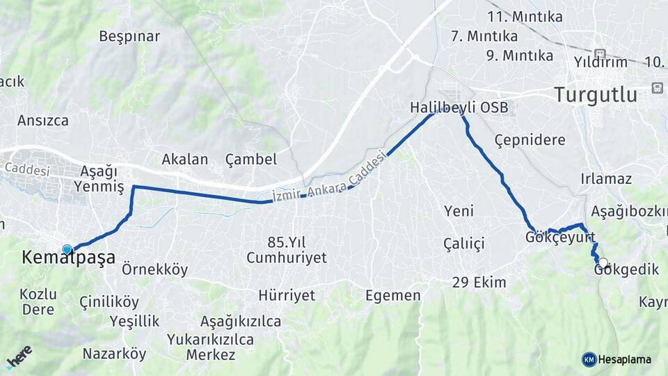 İzmir Kemalpaşa Hamzababa Kemalpaşa Arası Kaç Km - Yol Haritası