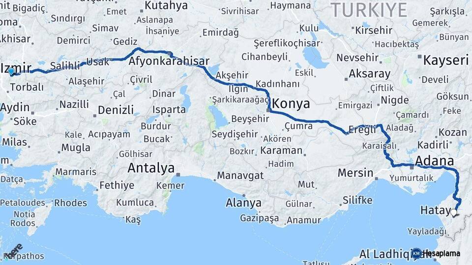 İzmir Kemalpaşa Hatay Arası Kaç Km - Yol Haritası