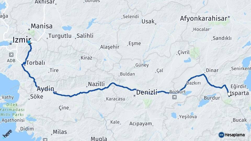 İzmir Kemalpaşa Isparta Arası Kaç Km - Yol Haritası