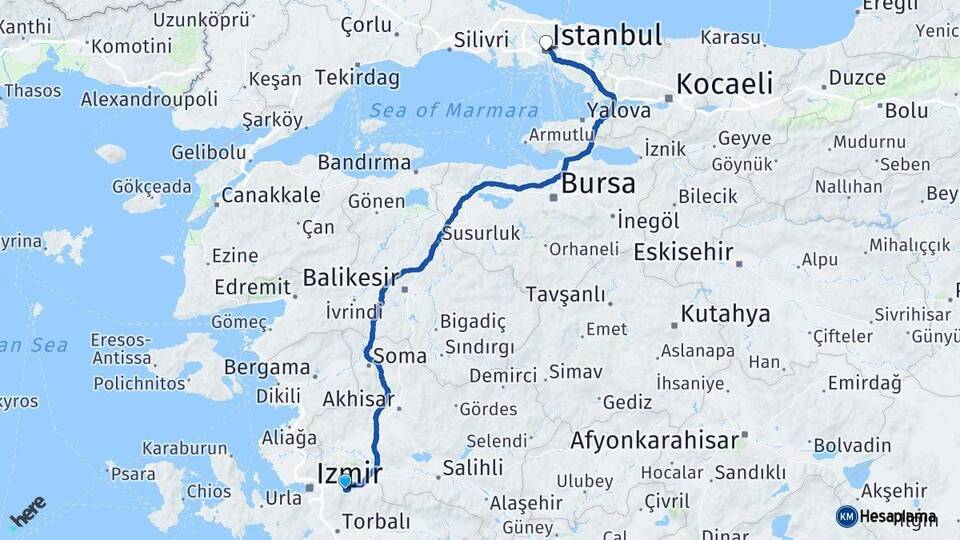 İzmir Kemalpaşa İstanbul Arası Kaç Km - Yol Haritası