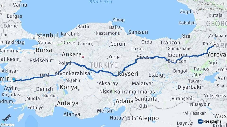 İzmir Kemalpaşa Kars Arası Kaç Km - Yol Haritası
