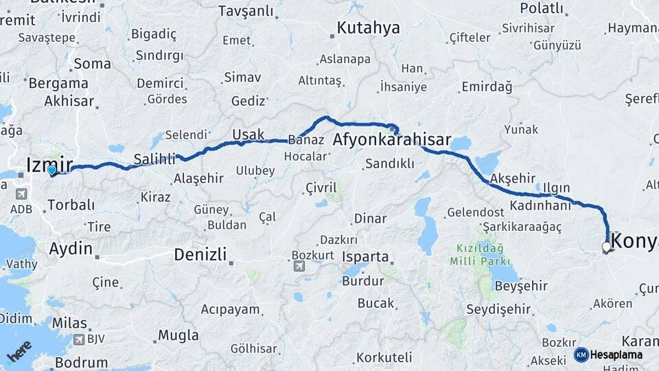 İzmir Kemalpaşa Konya Arası Kaç Km - Yol Haritası