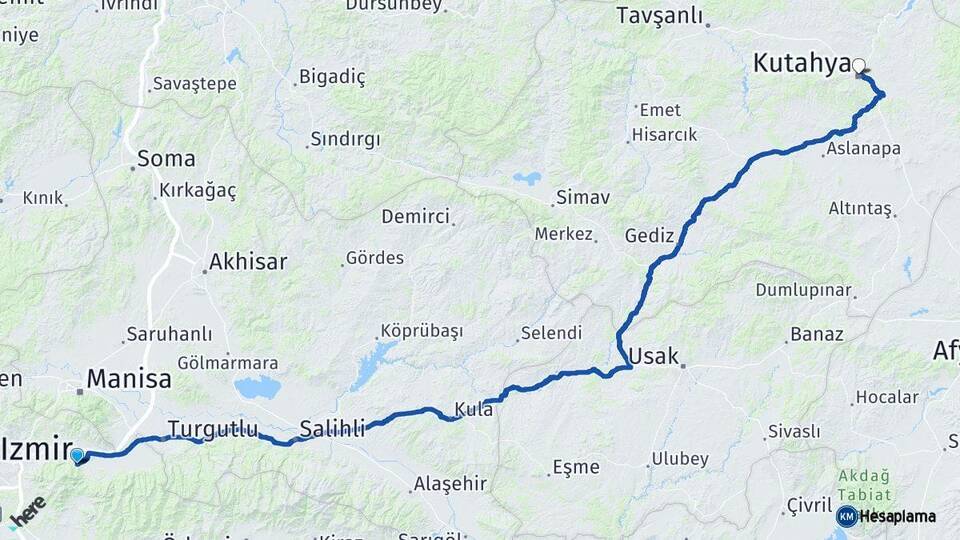İzmir Kemalpaşa Kütahya Arası Kaç Km - Yol Haritası