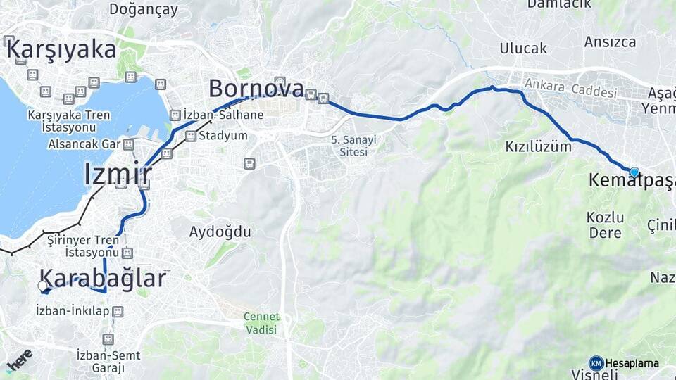 İzmir Kemalpaşa Limontepe Karabağlar Arası Kaç Km - Yol Haritası
