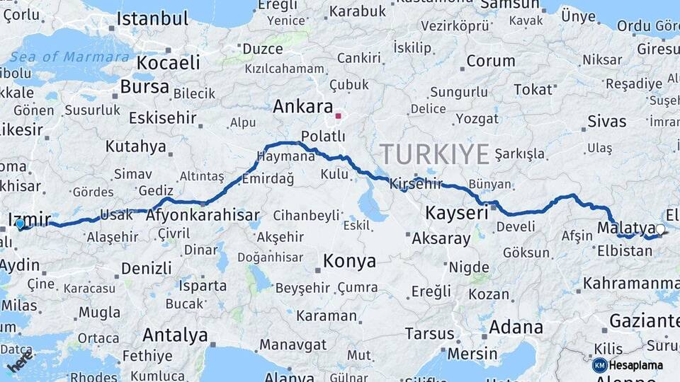 İzmir Kemalpaşa Malatya Arası Kaç Km - Yol Haritası