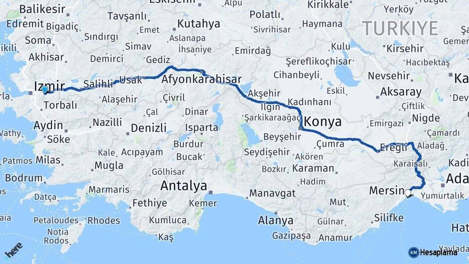 İzmir Kemalpaşa Mersin Arası Kaç Km - Yol Haritası